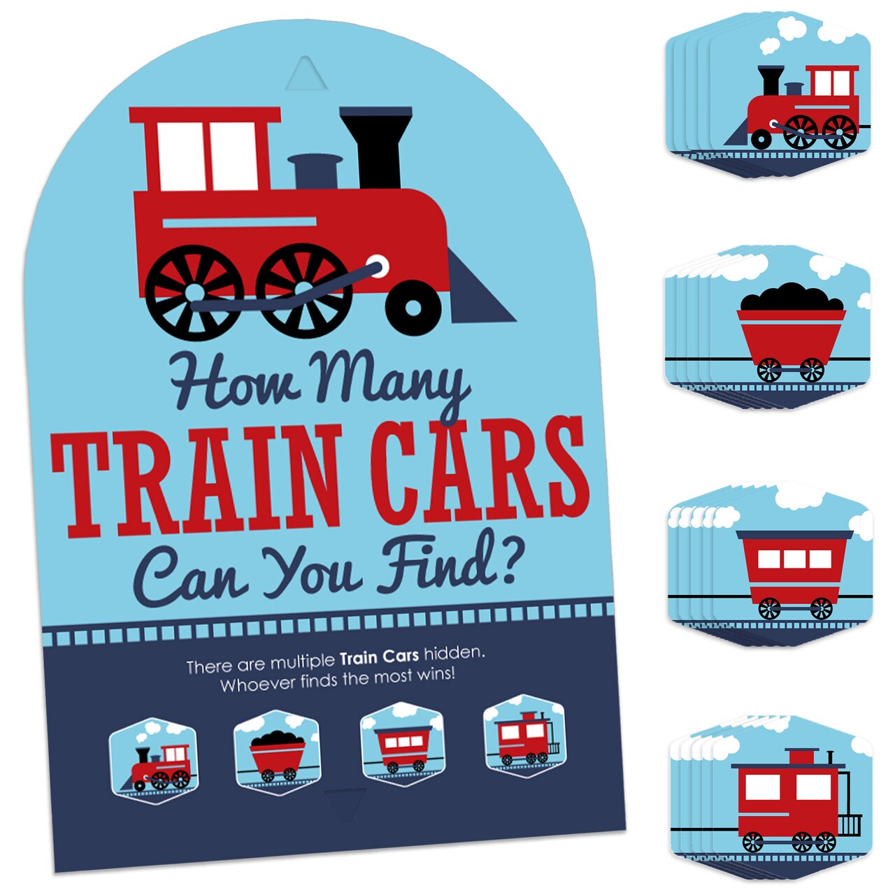 Big Dot of Happiness Railroad Party Crossing - Steam Train Birthday Party or Baby Shower Scavenger Hunt 1 Stand and 48 Game Pieces Hide and Find Game